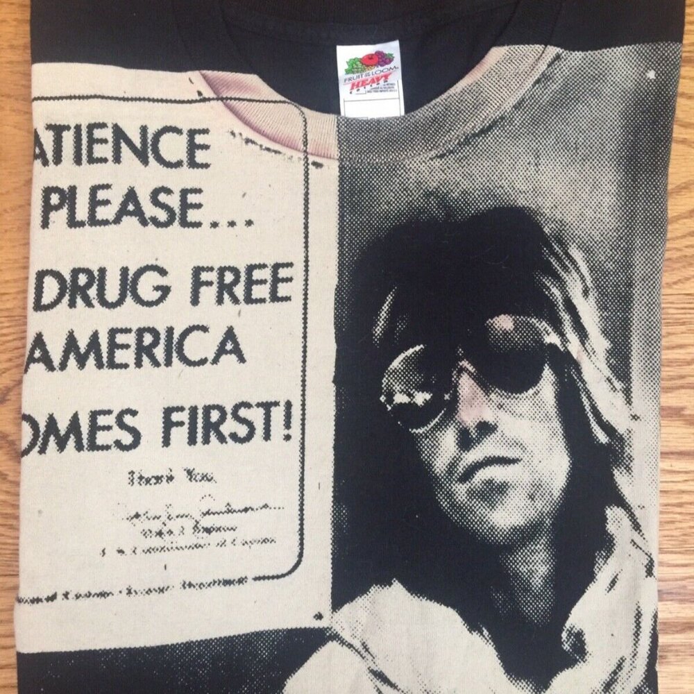VINTAGE KEITH RICHARDS 70s ROLLING STONES TOUR PHOTO DRUG FREE AMERICA T SHIRT L